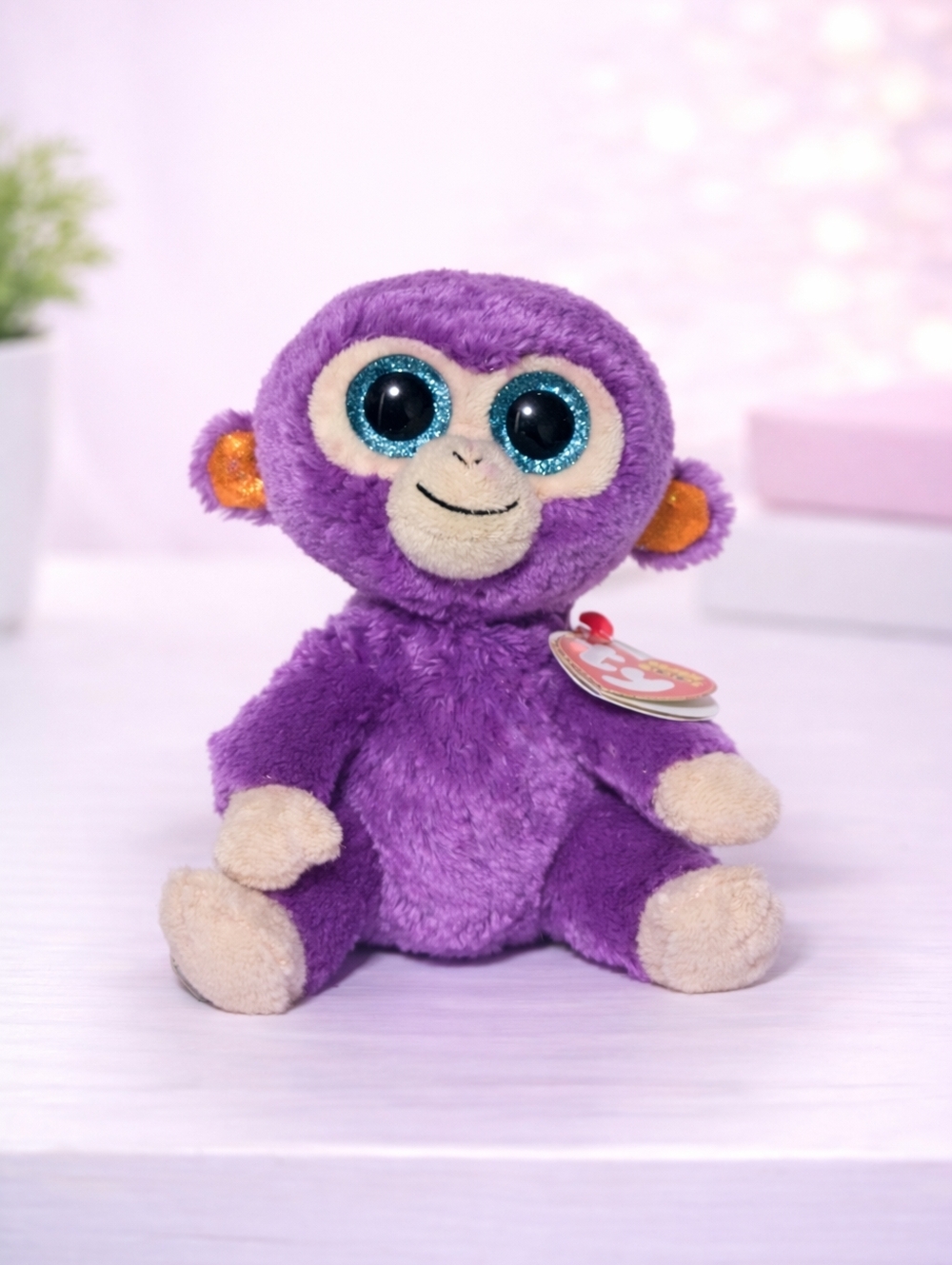 🍇 Ty Beanie Boo “Grapes” Purple Monkey Plush – Sparkly Eyes – Adorable